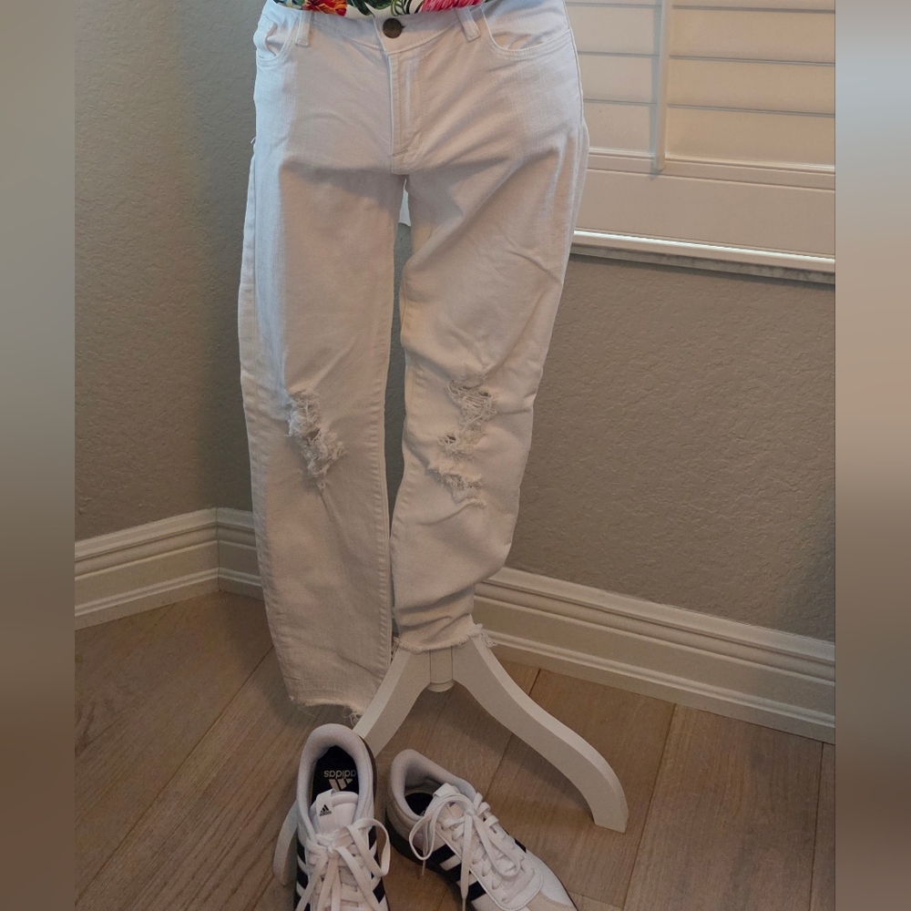 J Brand White Distressed Boyfriend Jeans